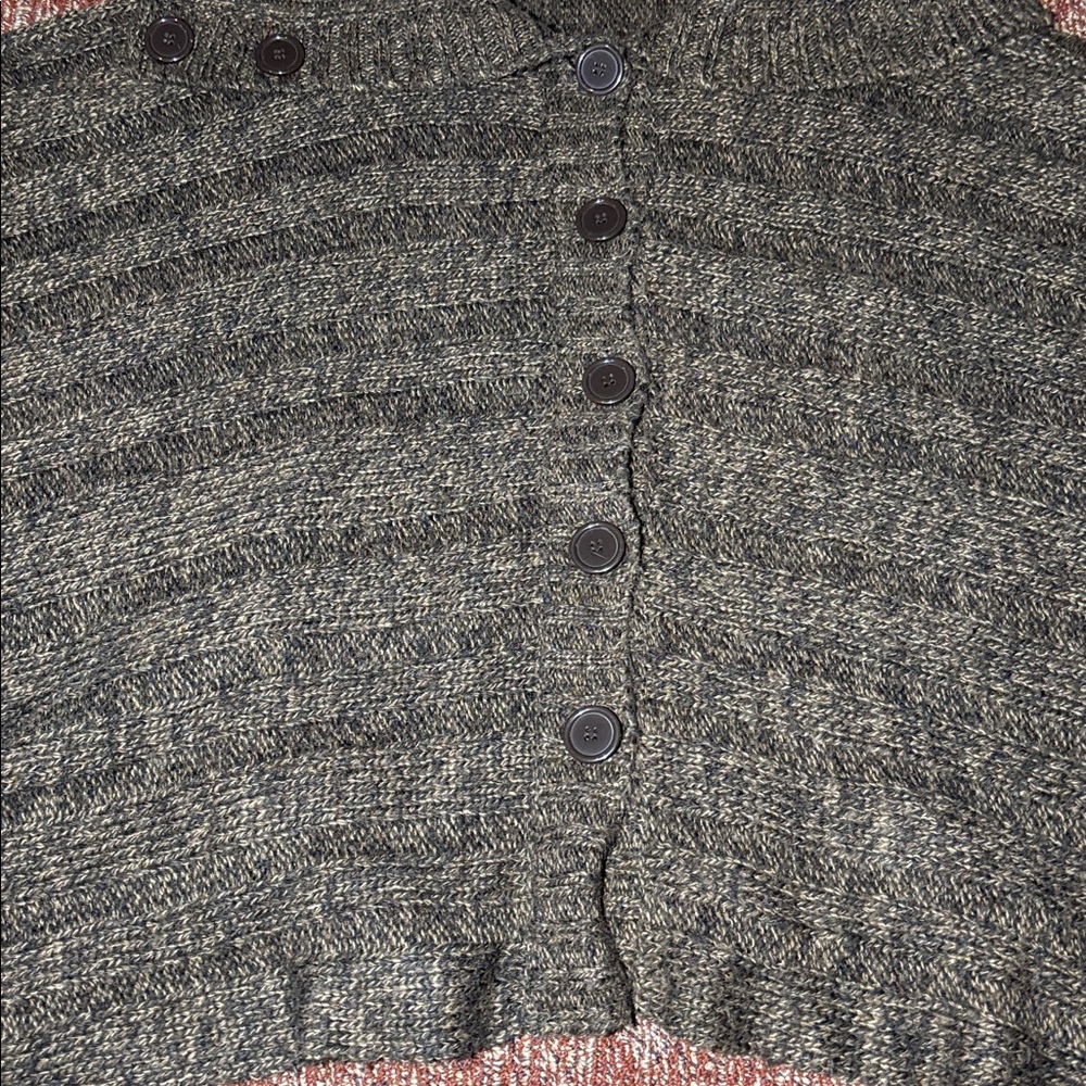 Carolyn Taylor Chocolate brown knit Button-Up Poncho fringe cozy comfy warm OSFA - Picture 6 of 13